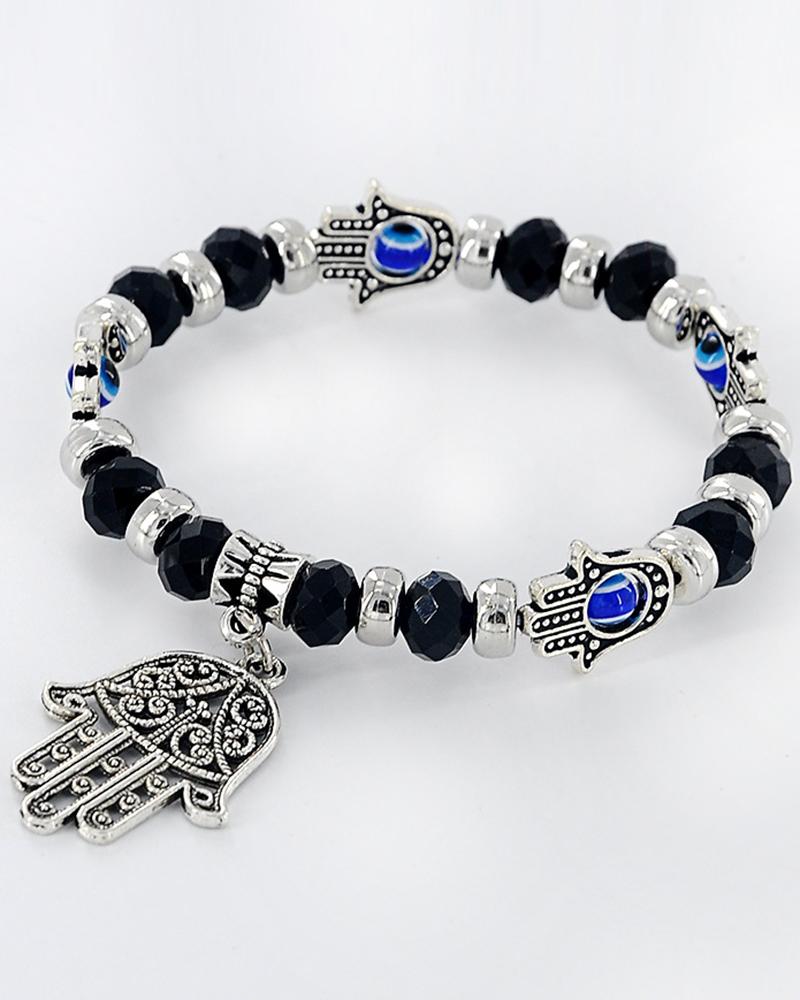 

1pc Demon Hands Blue Eye Crystal Stone Beaded Bracelet, Black