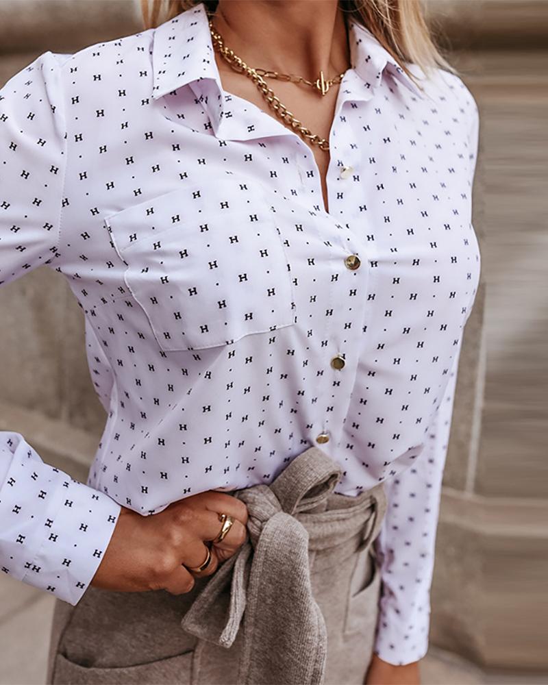 

Heart Print Long Sleeve Button-up Blouse, Style2