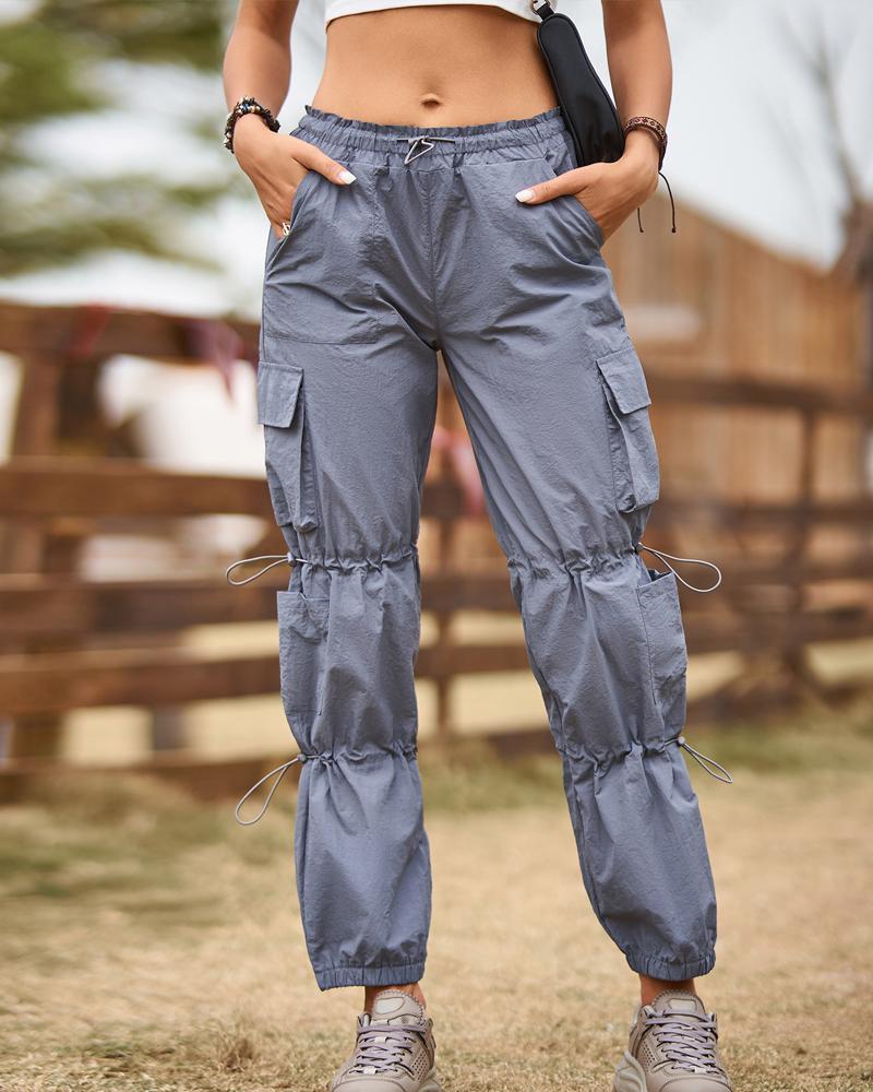 

Pocket Design Drawstring Cargo Pants, Gray