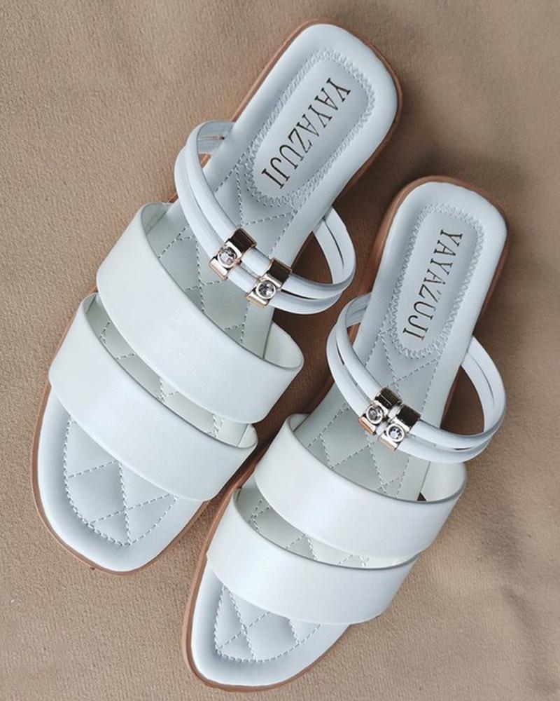 

Double Banded Upper Open-toe Roman Sandals, White