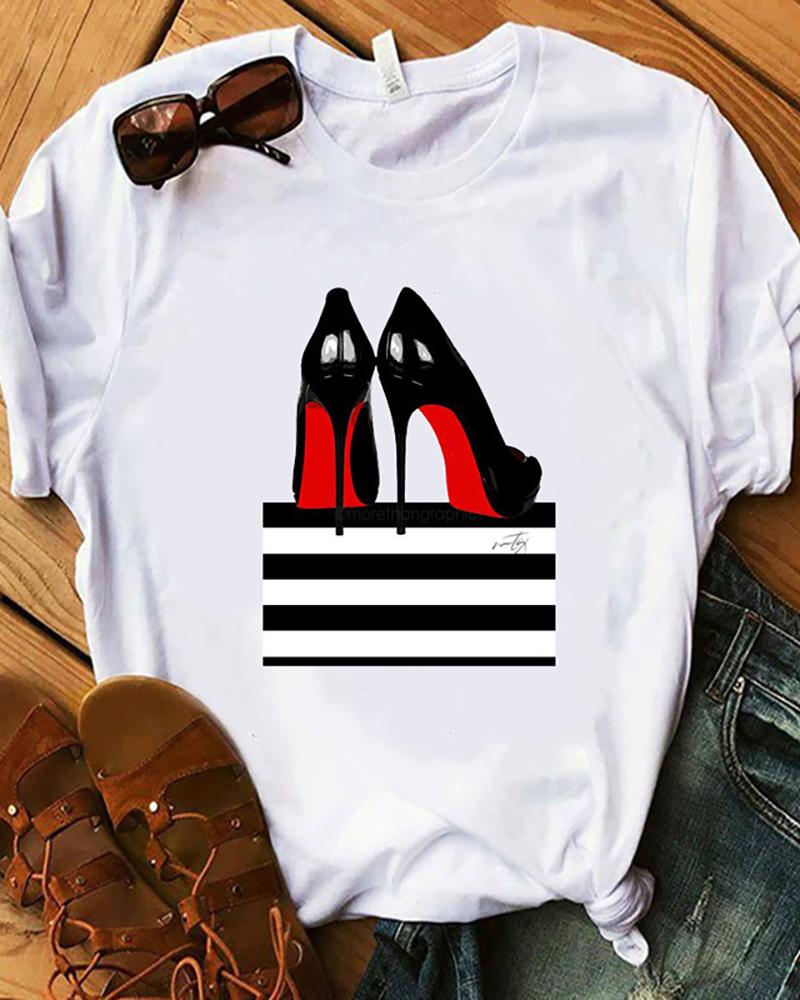 

Letter / Floral / Flamingo / Lip / Butterfly / Graphic Print Short Sleeve T-Shirt, Style1