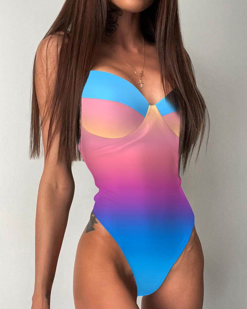 

Women' Ombre Colorblock V-Neck Cami Skinny Bodysuit, Multicolor