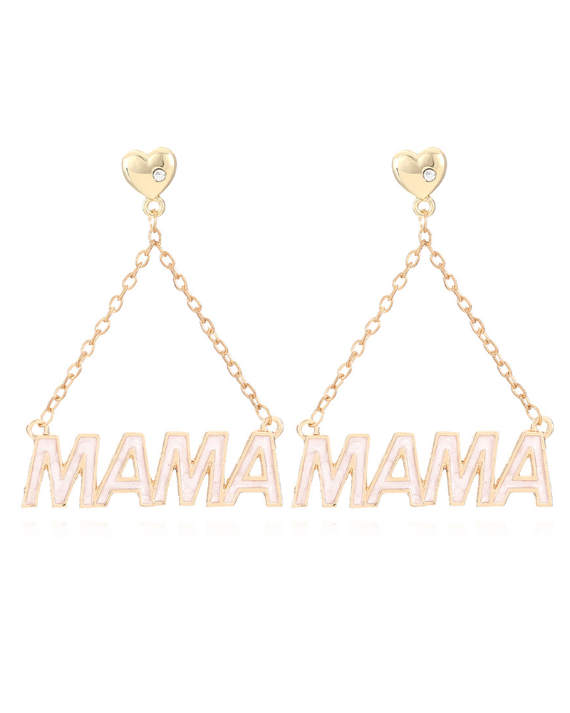 

1Pair Mother's Day Gift Mama Letter Pattern Fashion Drop Earrings, White
