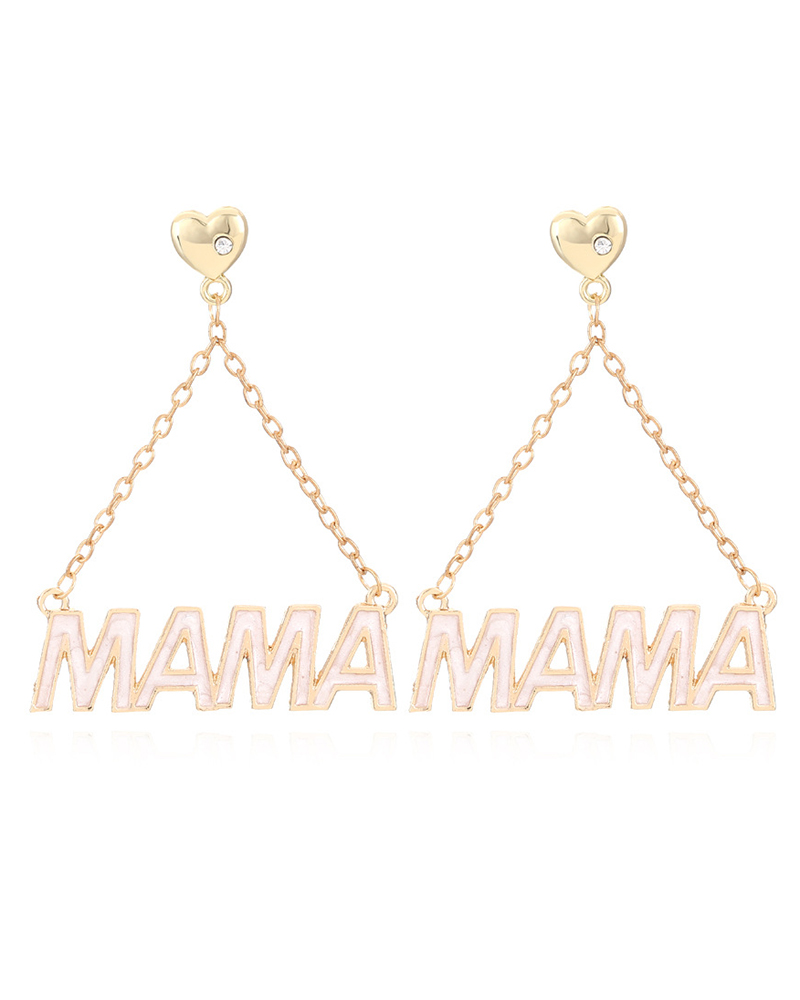 

1Pair Mother's Day Gift Mama Letter Pattern Fashion Drop Earrings, White