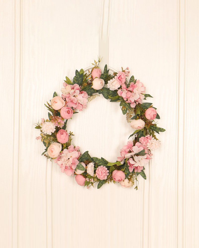 

Artificial Wreath Handmade Floral Wreath European Style Camellia Flower Bud Wreath Spring Summer Garland Wreath For Front Door Wall Wedding Party Home Decor, Pink