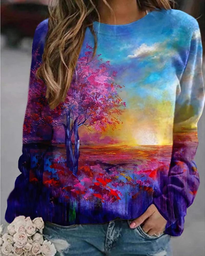 

Floral / Butterfly / Galaxy / Landscape Print Long Sleeve Top, Style6