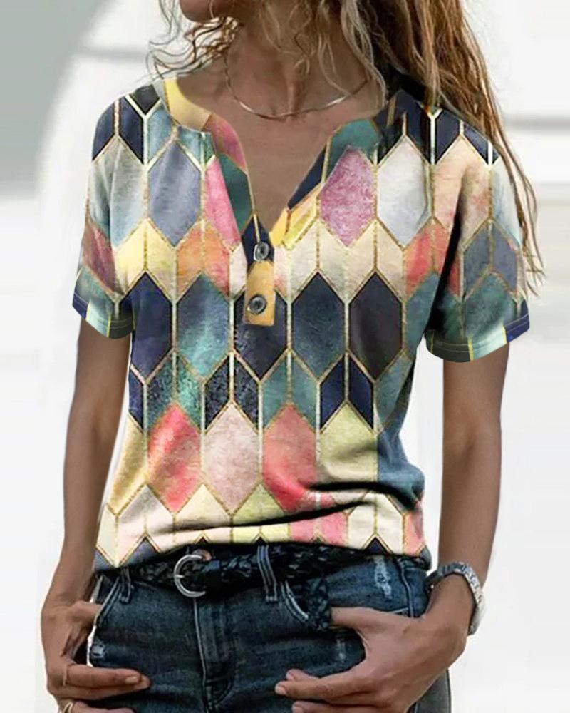 

Multicolor Plaid Short Sleeve T-shirt