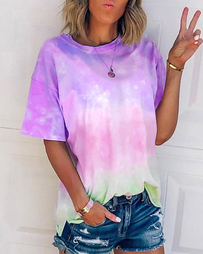 

Tie Dye Print Short Sleeve T-shirt, Purple