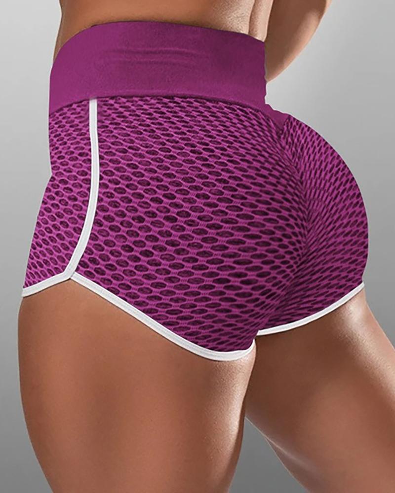 

High Waist Colorblock Yoga Shorts, Purple