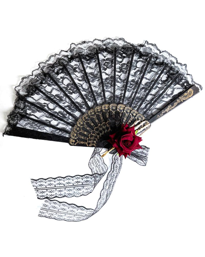 

Gothic Style Lolita Flower Lace Handheld Folding Hand Fan, Black