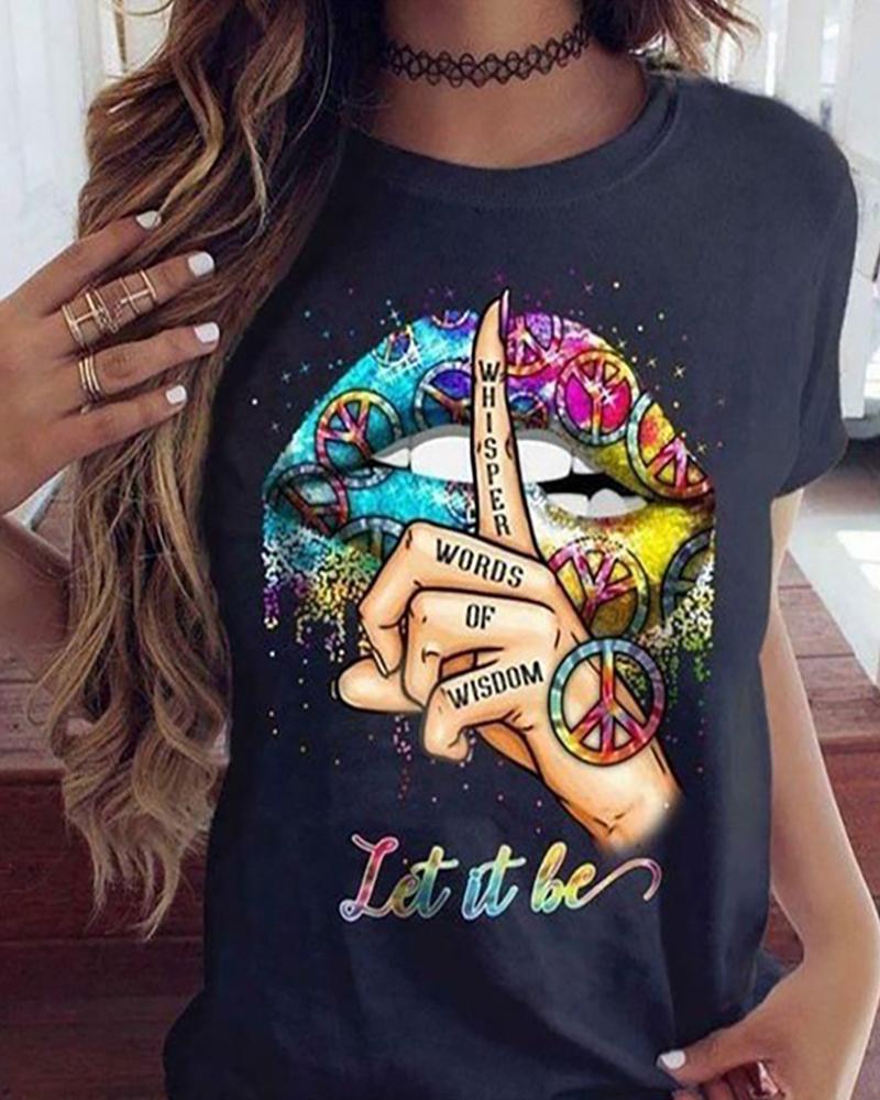 

Slogan Print Short Sleeve Casual T-shirt, Black