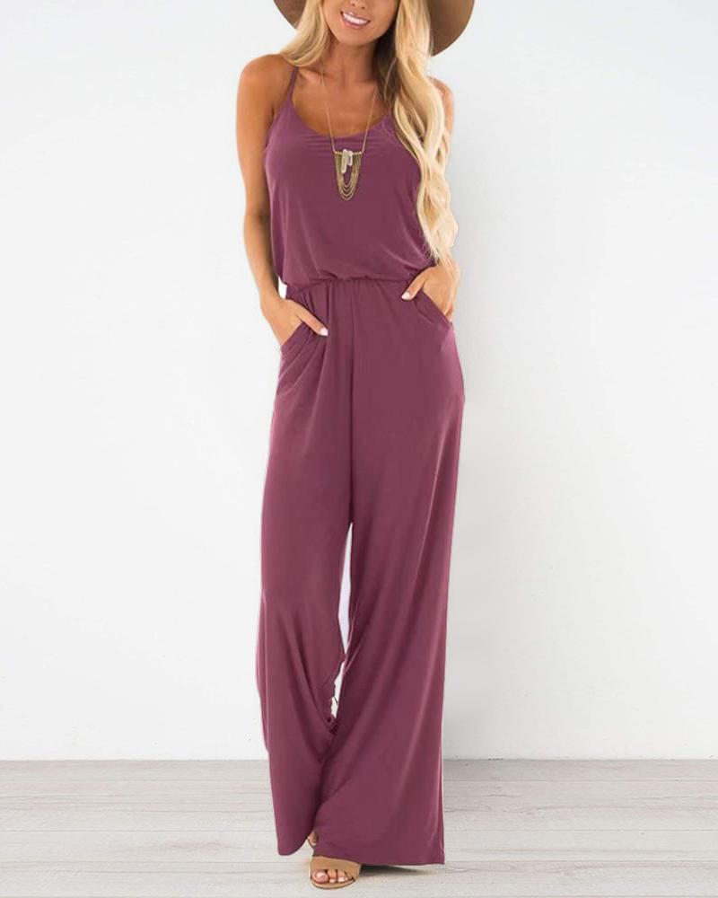 

Spaghetti Strap Pocket Design Jumpsuit, Purple