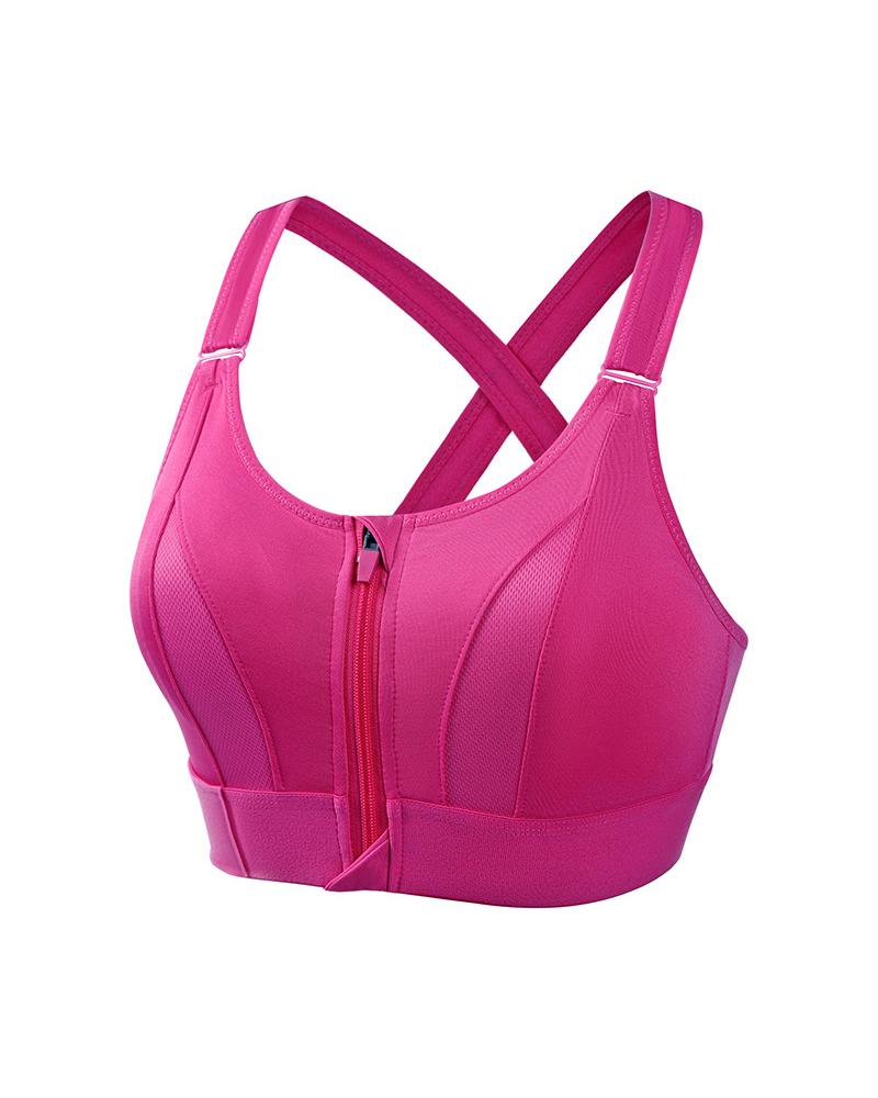 

Zip Front Crisscross Backless Active Top, Hot pink