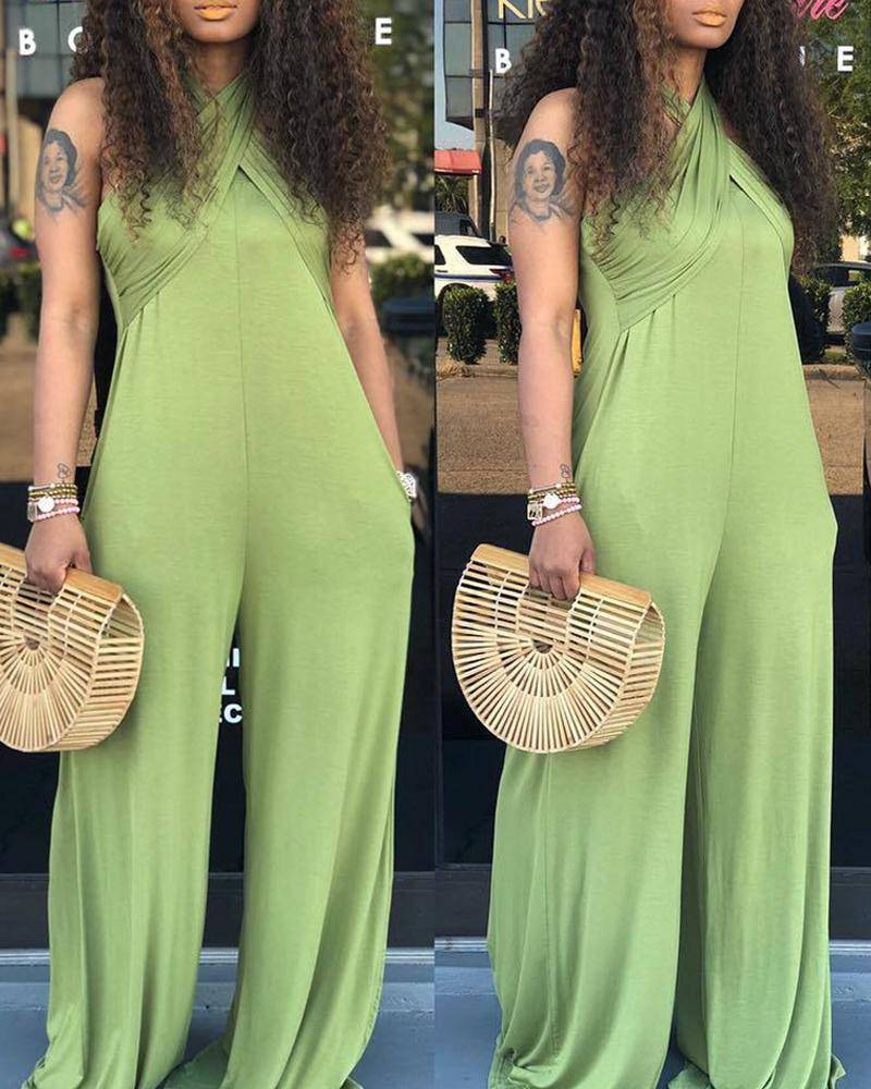 

Multi-way Off Shoulder Wide Leg Jumpsuit, Green