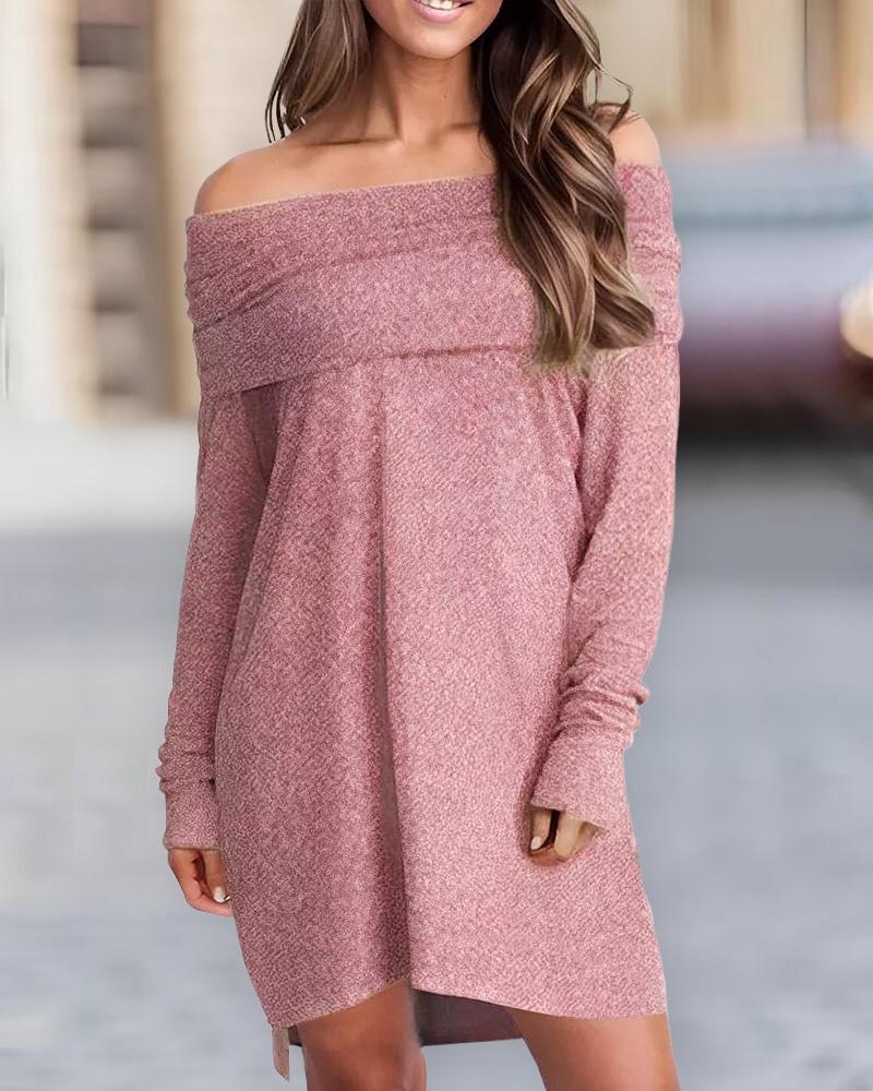 

Off Shoulder Ruffles Asymmetrical Casual Dress, Pink