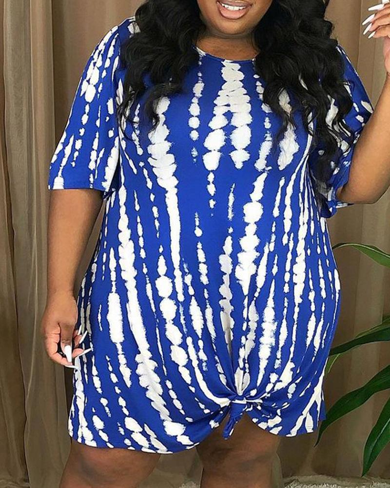 

Plus Size Tie Dye Print Short Sleeve Casual Dress, Blue