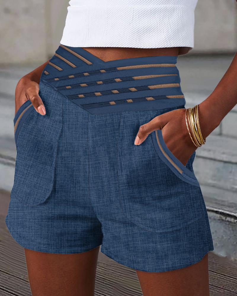 

Overlap Waist Pocket Design Shorts, Blue