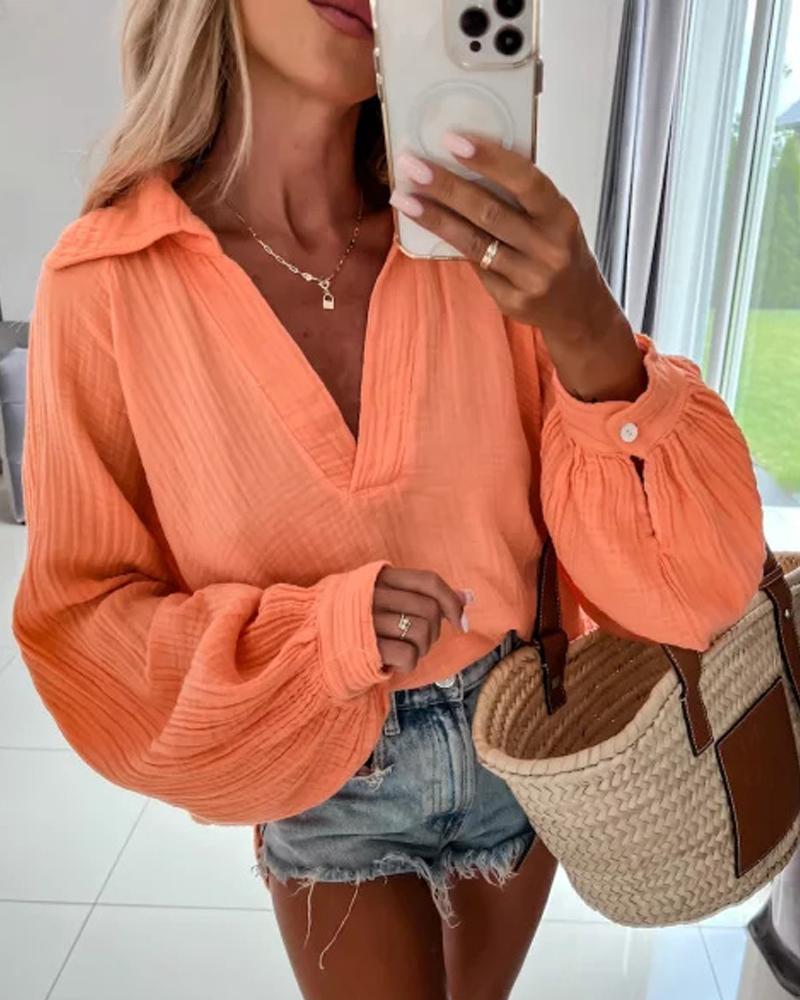 

Plain Lantern Sleeve Casual Top, Orange