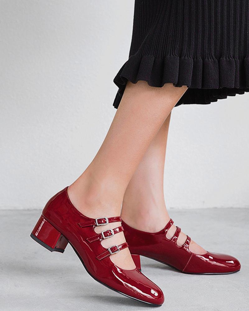 

Multi Strap Buckled Chunky Mary Jane, Red