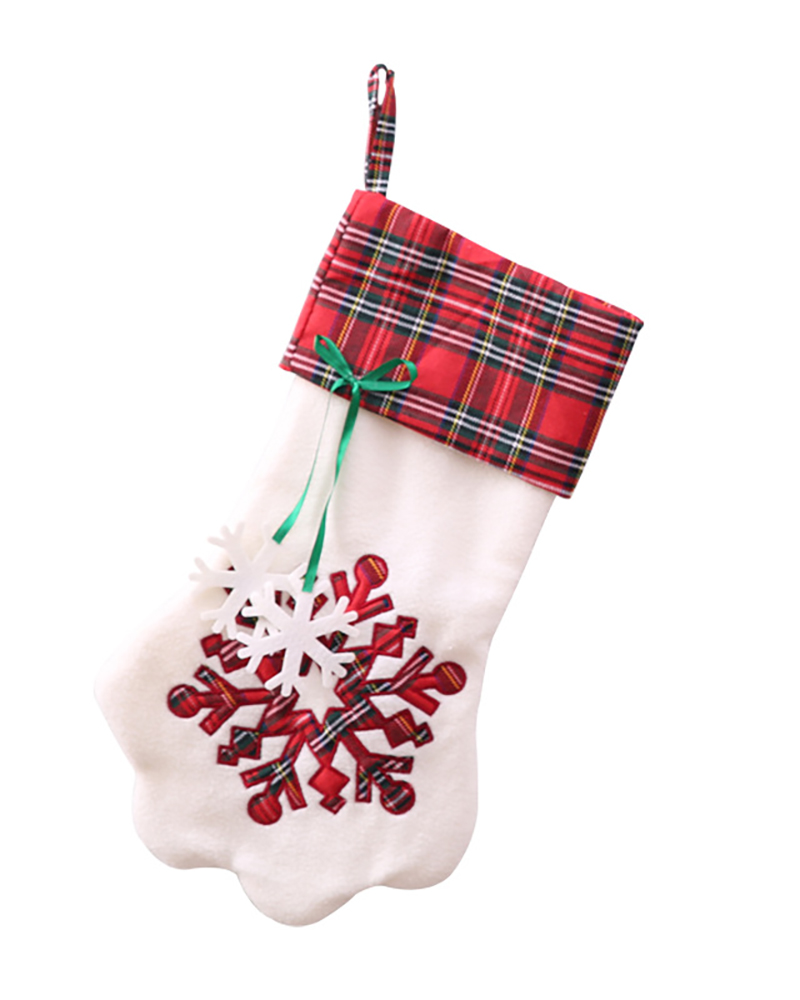 

1PCS Christmas Plaid Paw Pattern Socks Ornaments, Style3