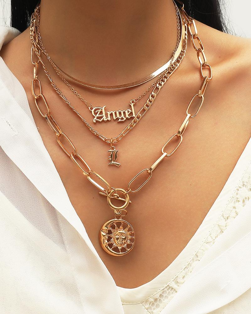 

Letter Pendant Chain Layered Necklace, Gold