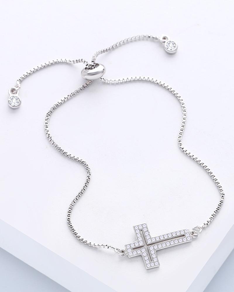 

1pc Hollow Out Cross Pattern Tassel Bracelet, Silver