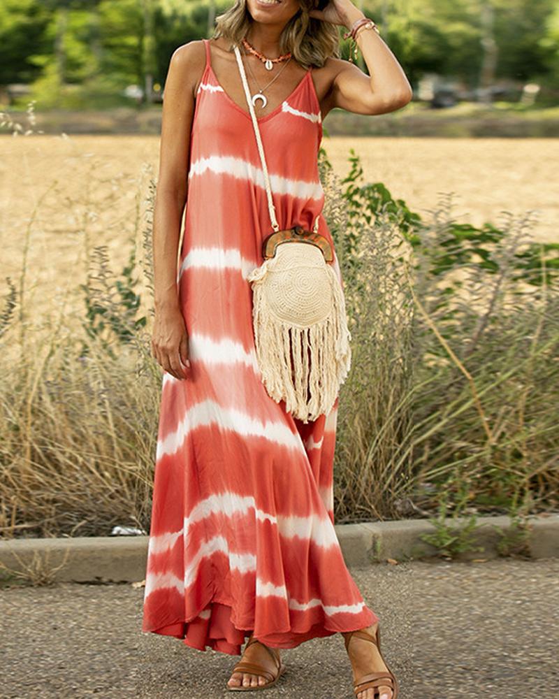 

Tie Dye Print Spaghetti Strap Casual Maxi Dress, Orange