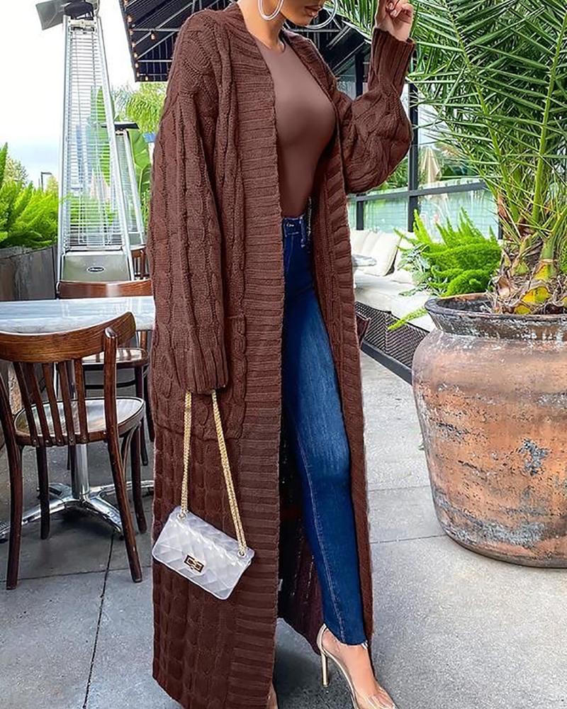 

Pocket Design Cable Longline Knit Cardigan, Coffee
