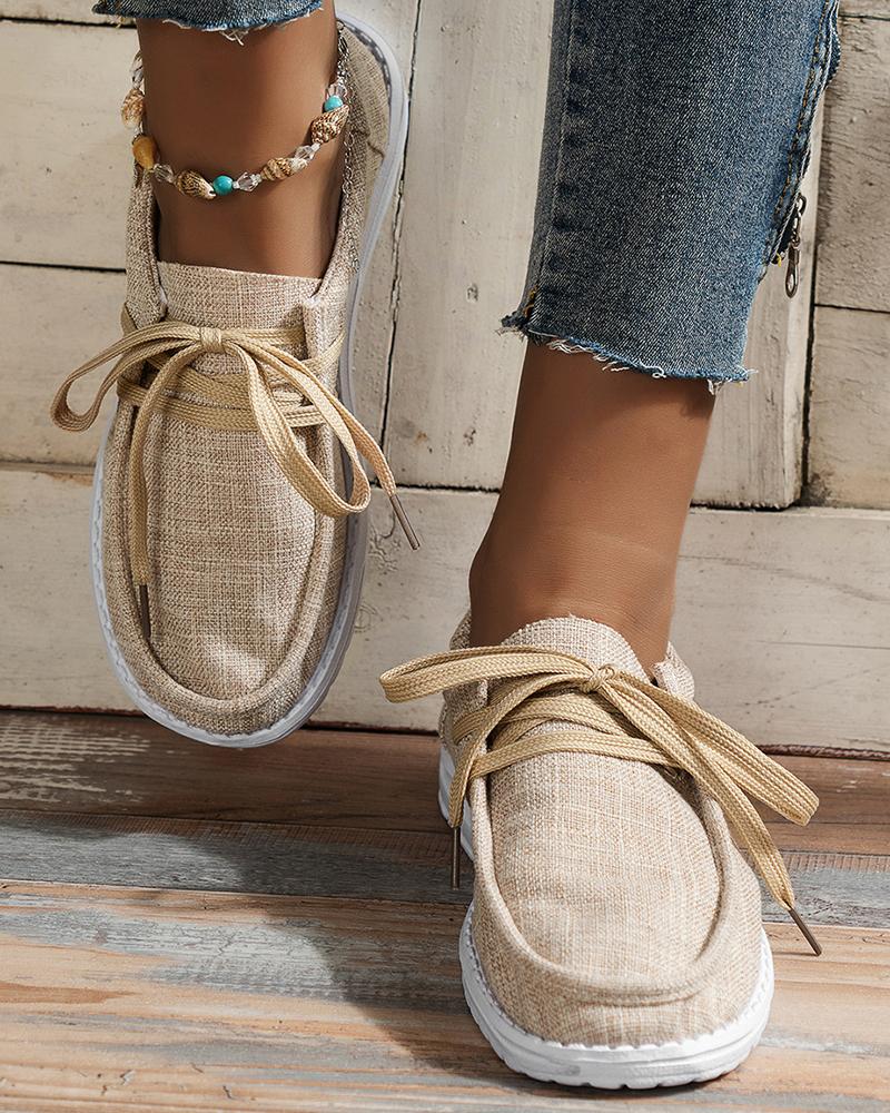 

Lace-up Slip On Canvas Loafers, Khaki