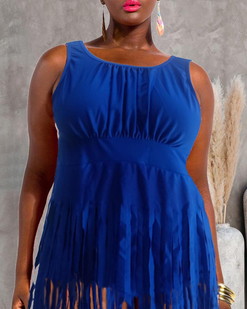 

Plus Size Tassel Decor One-Piece Swimsuit, Blue