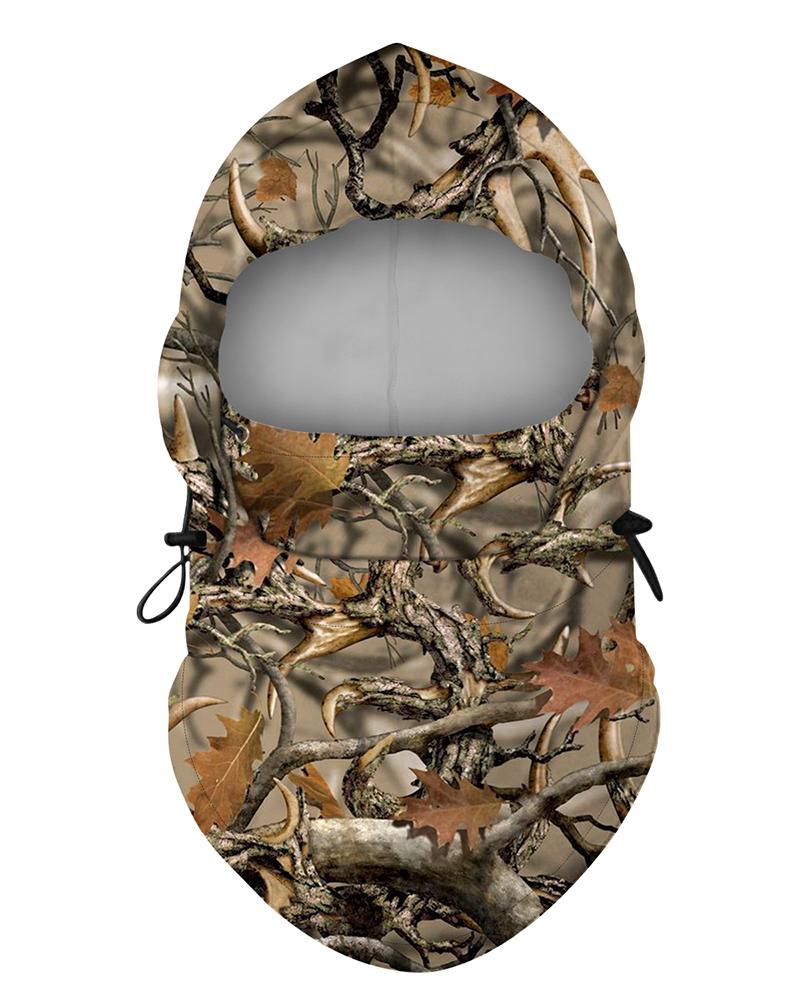

Mixed Print Polar Fleece Hood Adjustable Face Bandana, Khaki