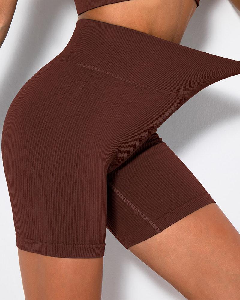 

High Waist Tummy Control Butt Lift Active Shorts, Brown