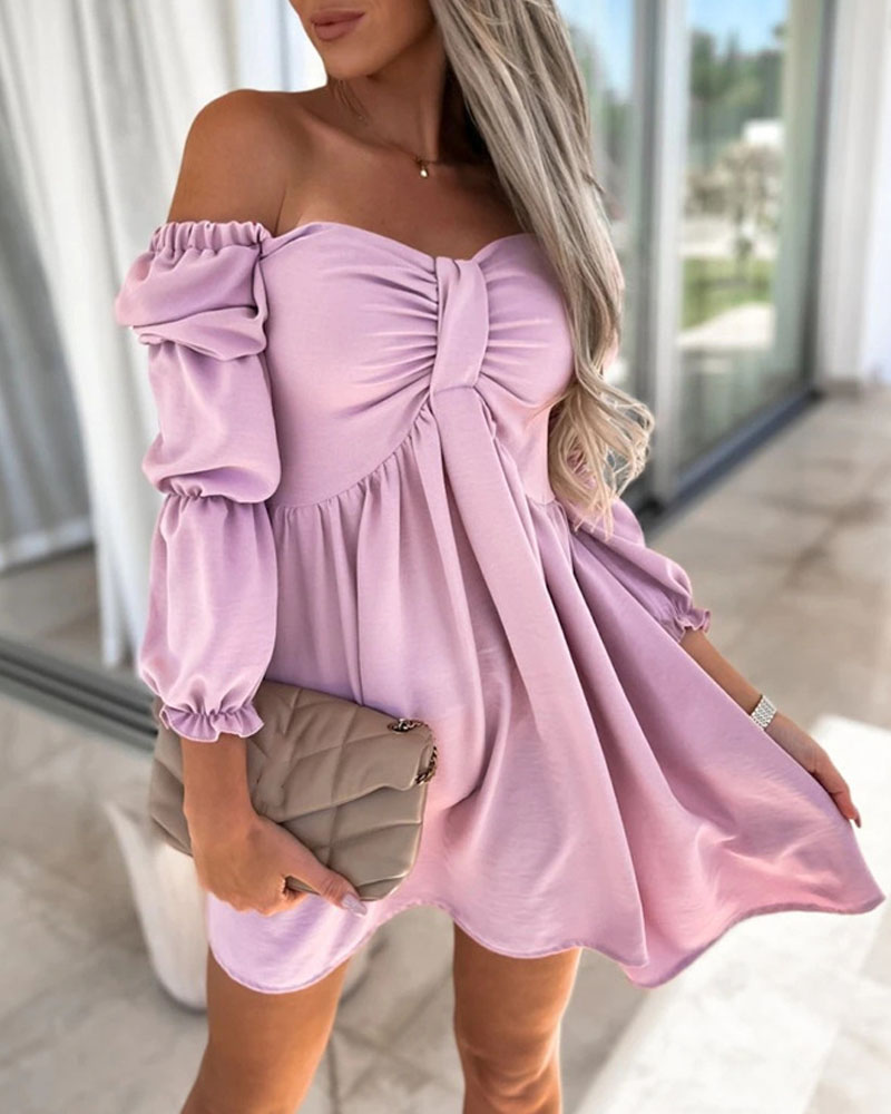 

Off Shoulder Ruched Bust Casual Dress, Pink