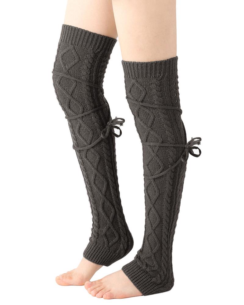 

Knit Cable Crisscross Thigh-High Leg Warmers, Dark grey