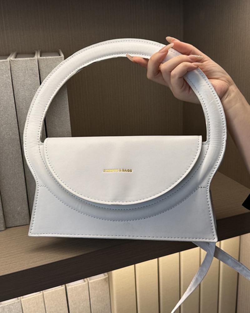 

Round Top Handle Flap Magnetic Crossbody Bag, White
