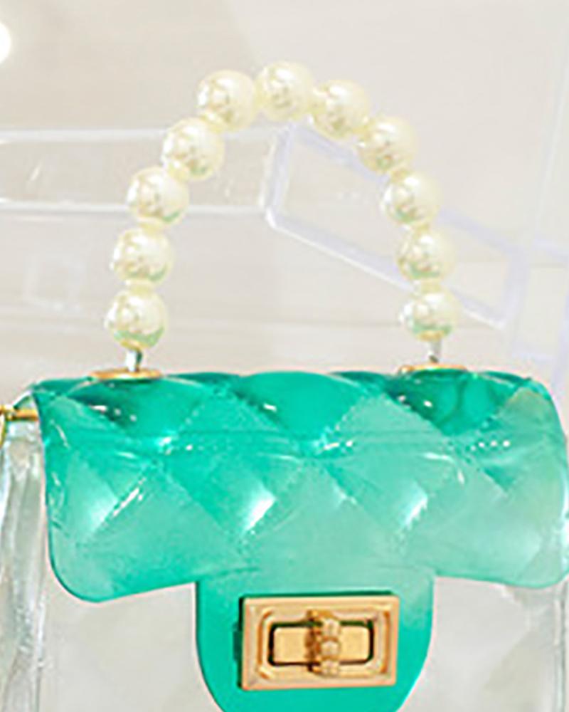 

Clear Colorblock Beaded Satchel Bag, Green