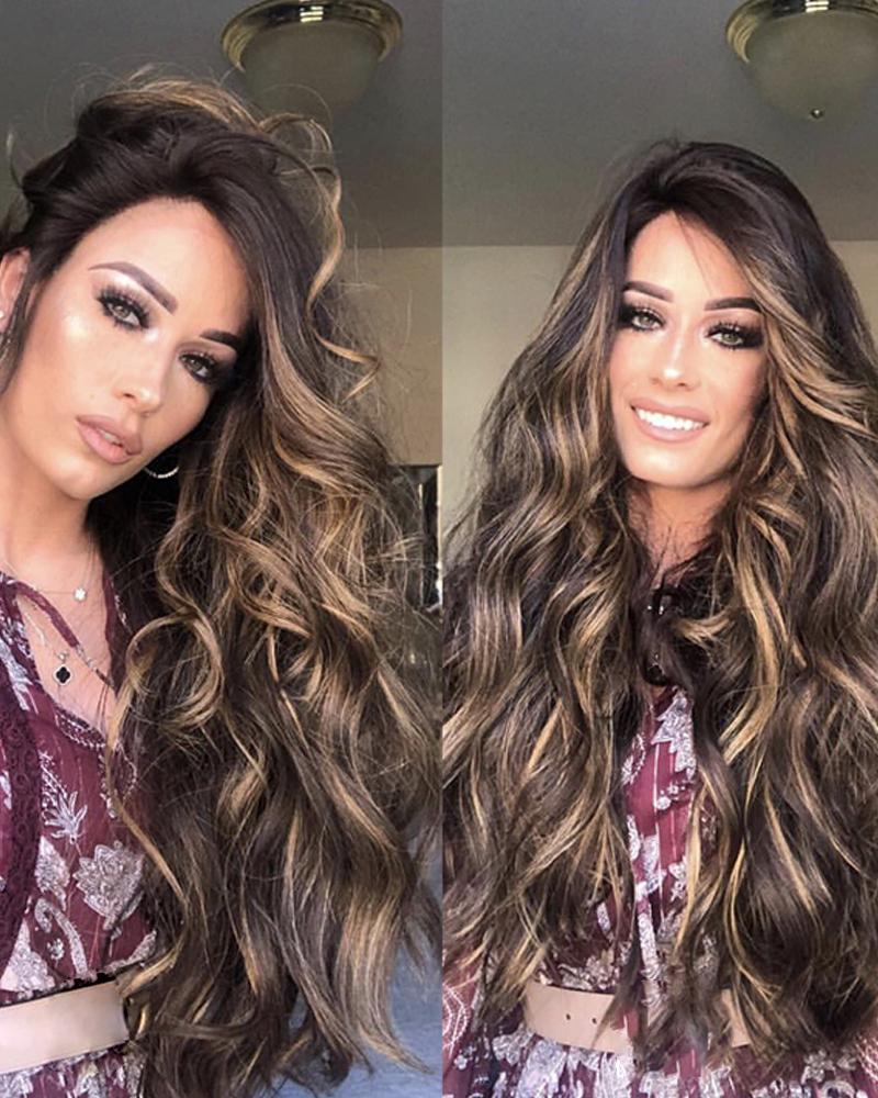 

Synthetic Hair Natural Brown Long Curly Wig