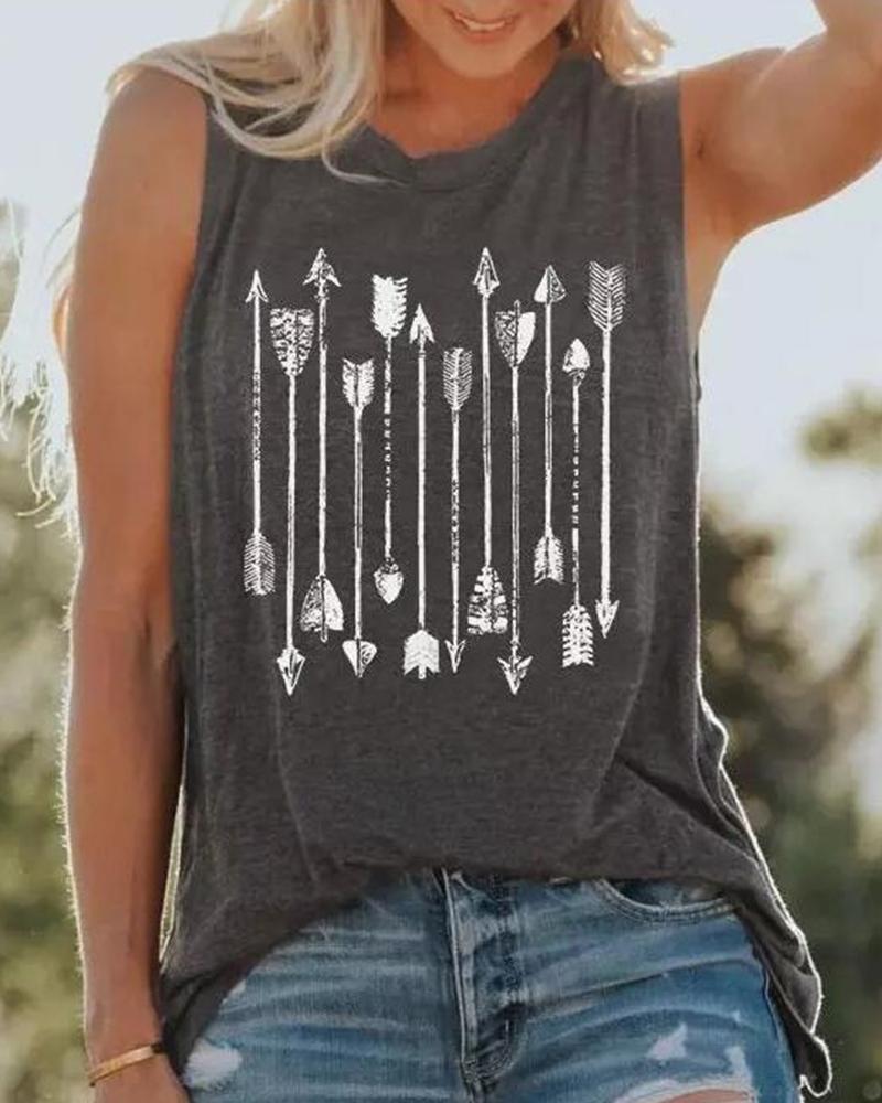 

Cartoon Print Round Neck Sleeveless Tank Top, Gray