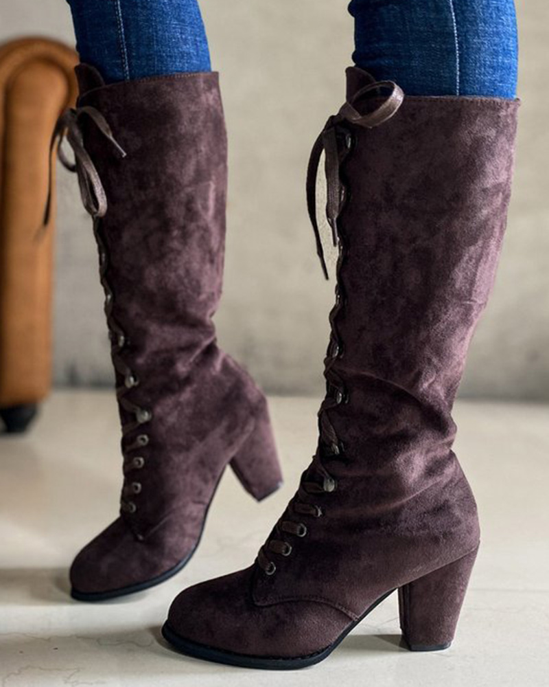 

Lace-up Chunky Heel Boots, Brown