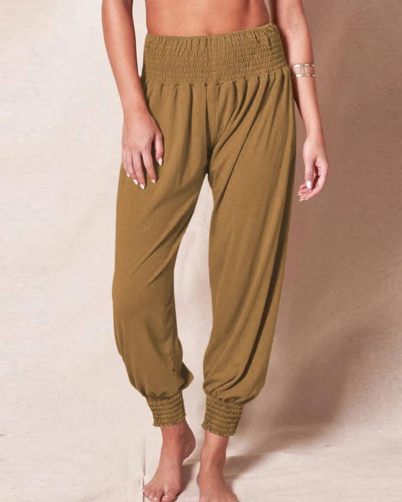

Shirred High Waist Cuffed Pants, Coffee