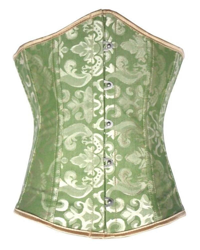 

Baroque Pattern Tummy Control Boned Bustier Corset Lace-up Back Shapewear Top, Green