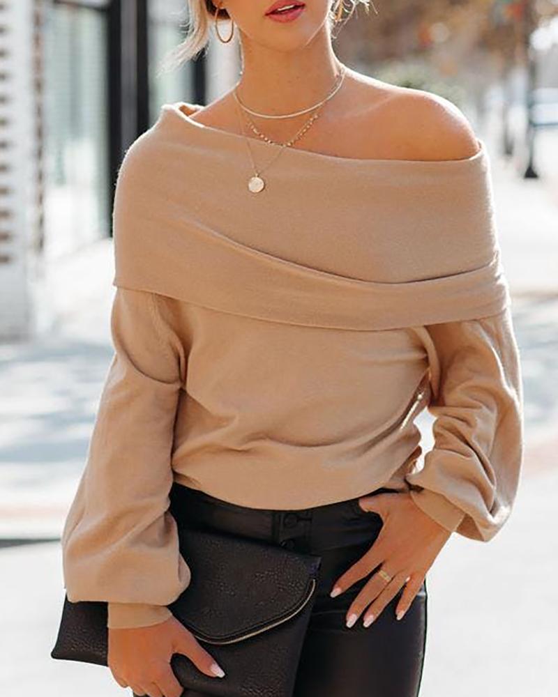 Off Shoulder Lantern Sleeve Casual Sweater