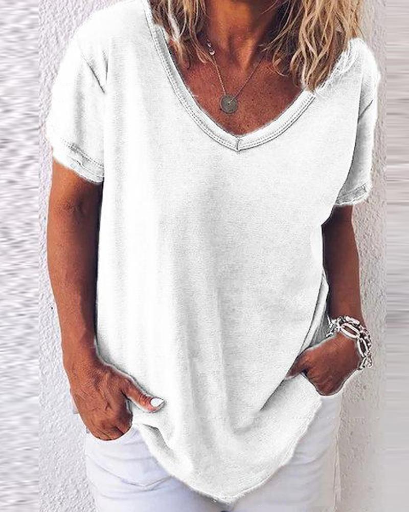 

V Neck Loose Fit T-Shirt, White