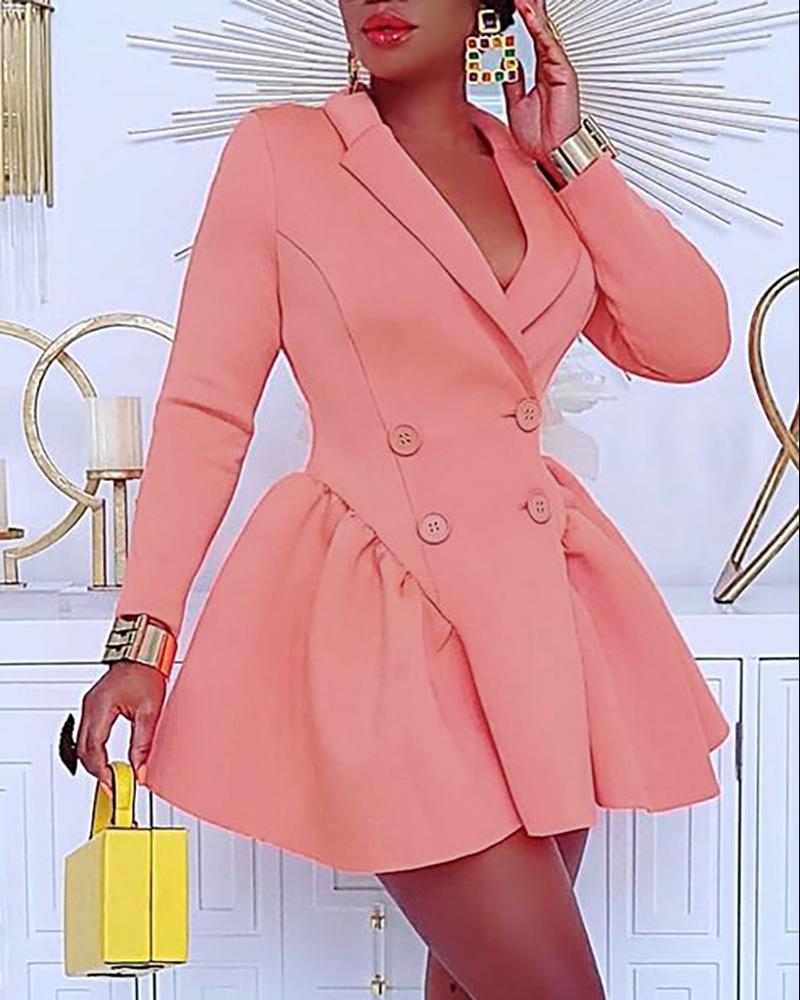 

Buttoned Long Sleeve Ruched Blazer Dress, Pink