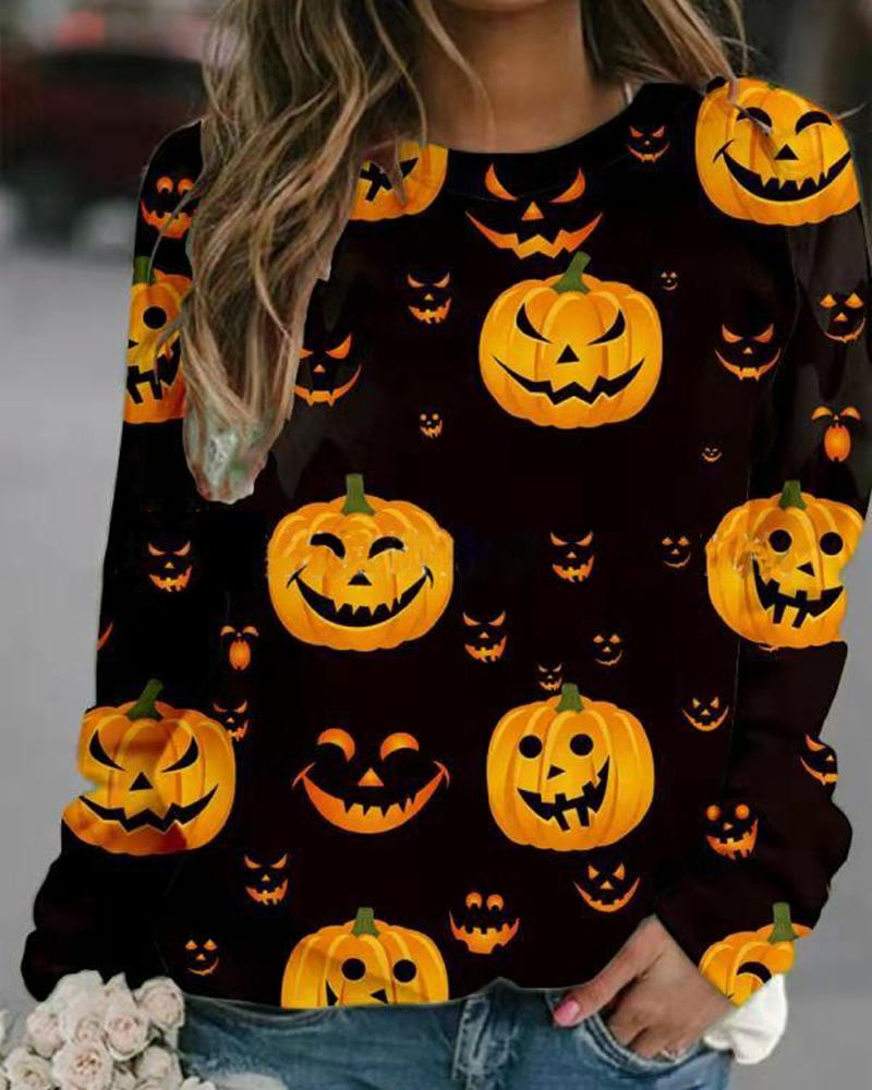 

Halloween Pumpkin Skull Graphic Print Long Sleeve Sweatshirt, Style3
