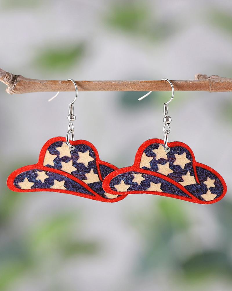 

1Pair Independence Day Star Cowboy Hat Shaped Drop Earrings, Multicolor
