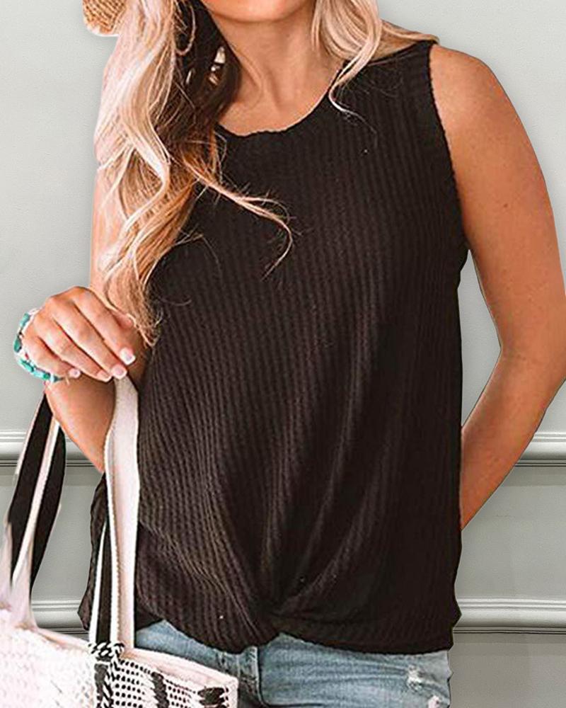 

Twisted Knit Sleeveless Casual Top, Black