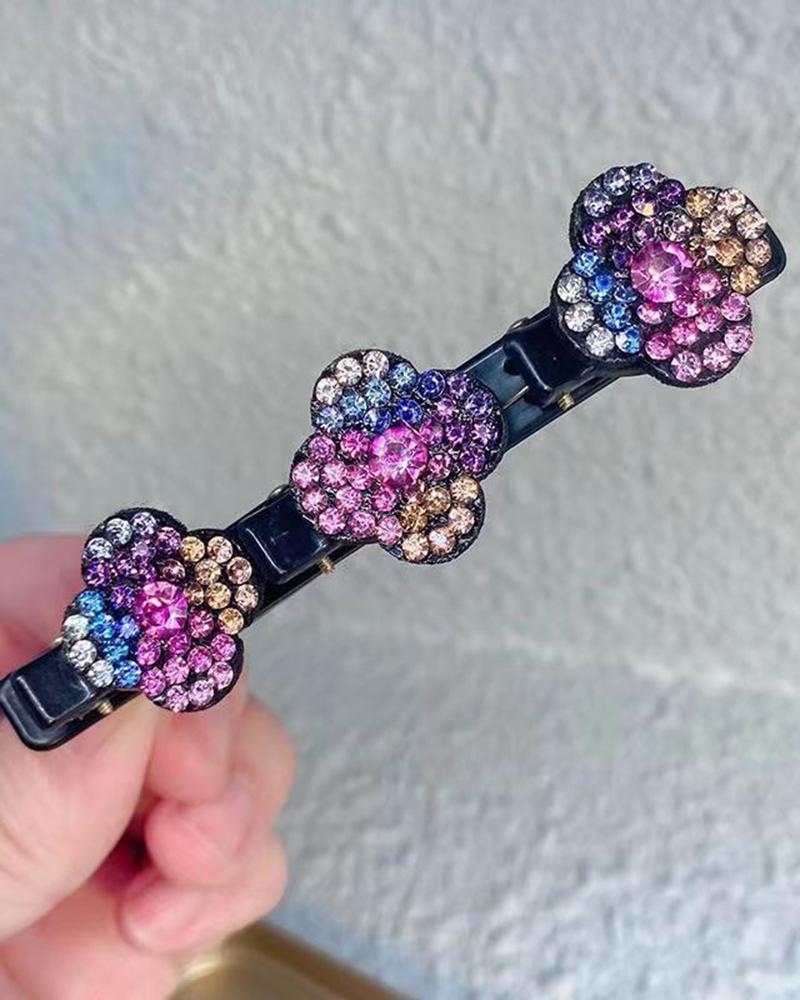 

1pc Crystal Floral Pattern Braided Hairpin, Purple