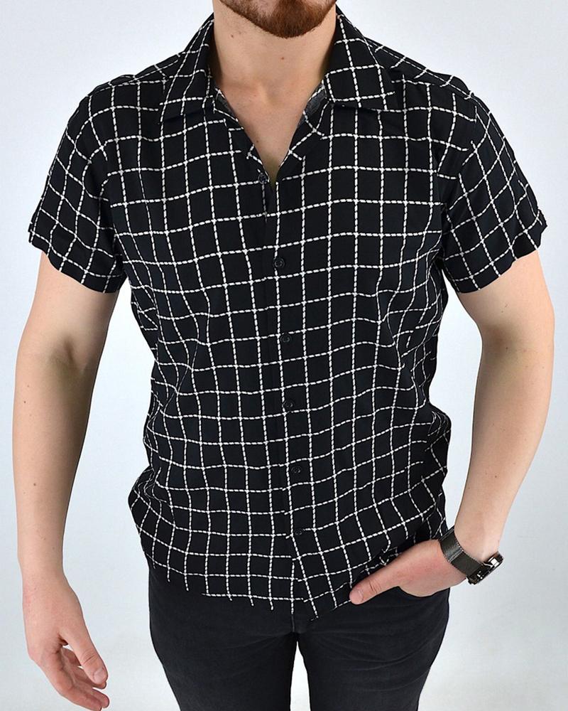 

Casual Plaid Short Sleeve T-shirt, Black