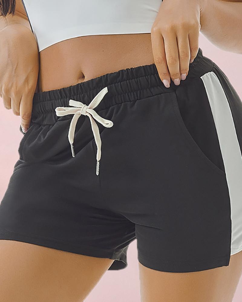 

Drawstring Pocket Design High Waist Shorts, Black